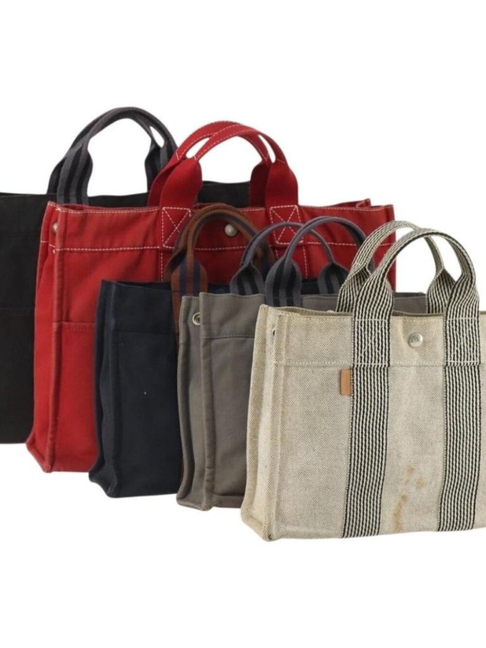 HERMES Tote Bag Canvas 5 Set Red Gray Navy Auth 155797
